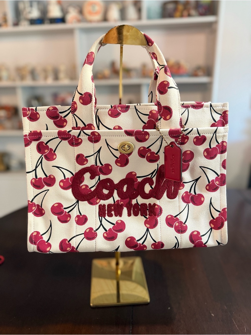 Coach Cargo Tote in Chalk with Cherry Print